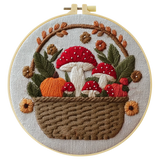 Hand-Embroidered Mushroom Basket Wall Art – Woodland Hoop Decor