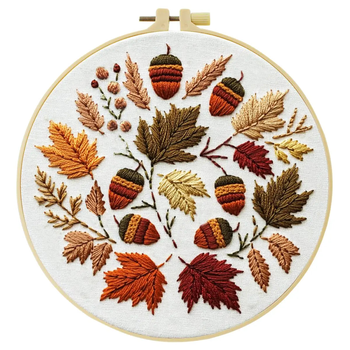 Autumn Leaves Embroidery Kit for Beginners – DIY Fall Hand Embroidery Hoop Set