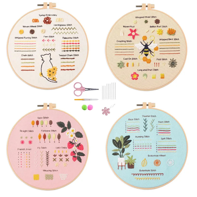 4-Piece Beginner Embroidery Stitch Sampler Kit Kits For Stitchers