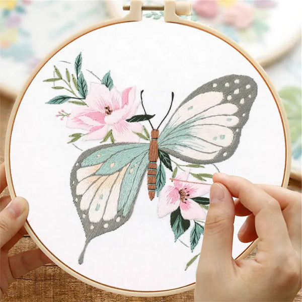 Floral Butterfly Hand Embroidery Kit