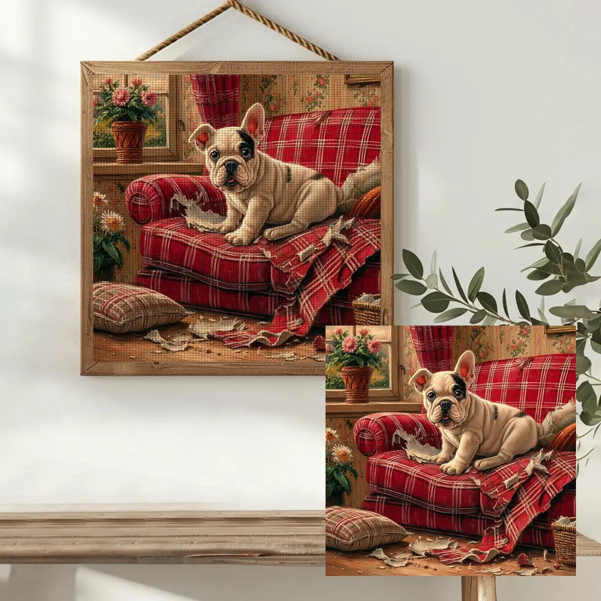 Mischievous French Bulldog Cross Stitch Kit 🐾🛋️ Kits For Stitchers