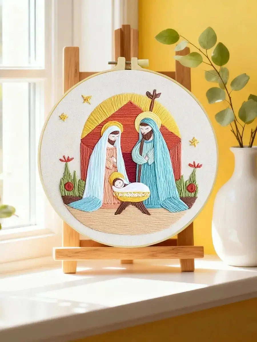 Nativity Scene Embroidery DIY Kit โ Christmas Religious Beginner Stitching Kit with Hoop, Pattern & Threads The Stichers Heavane