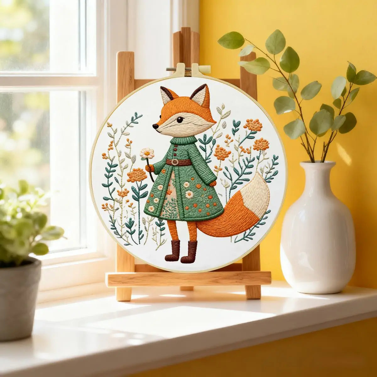 Fox Embroidery Kit for Beginners – DIY Woodland Animal Hand Embroidery Hoop Set