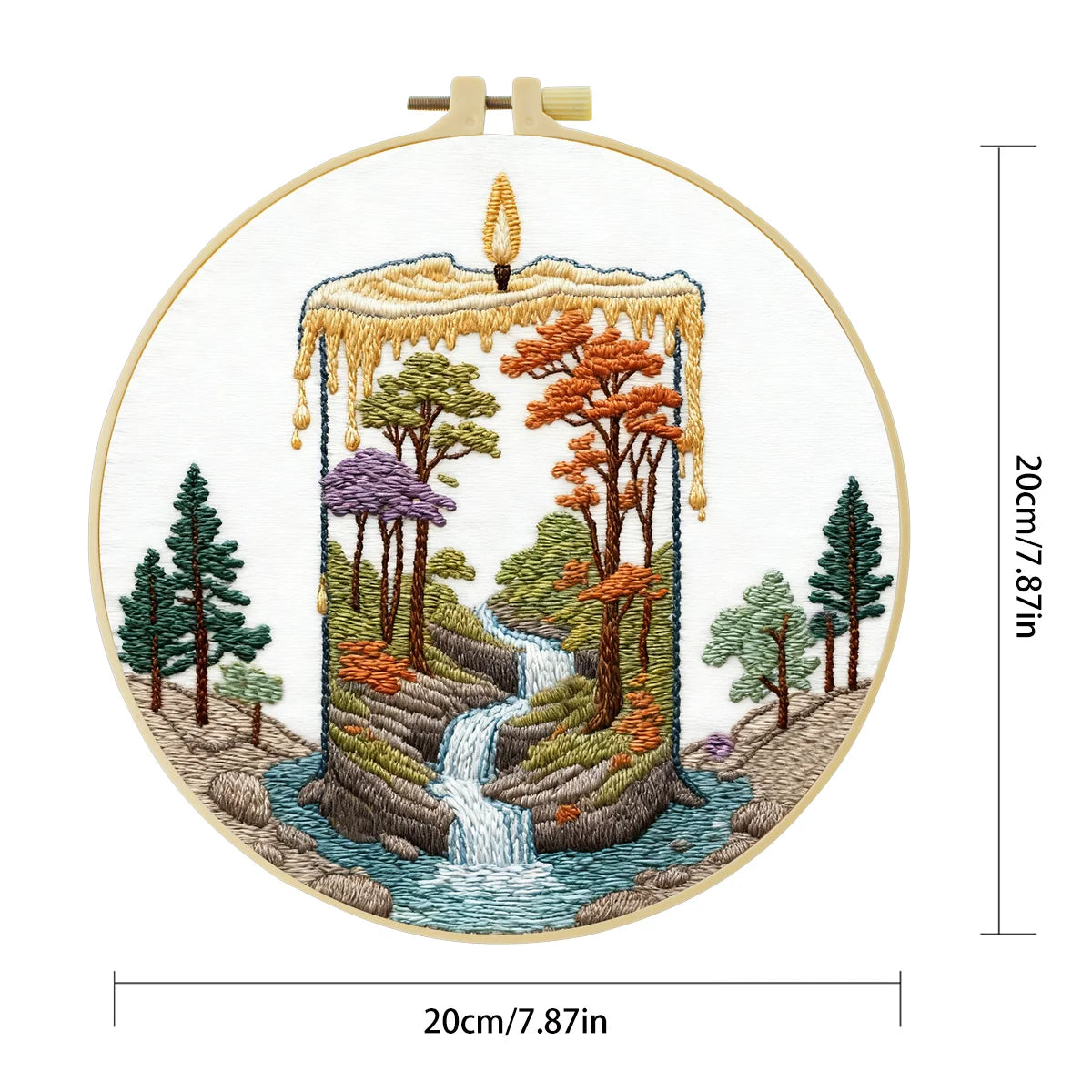 Waterfall Landscape Embroidery DIY Kit – Nature Scene Beginner Stitching Kit with Hoop, Pattern & Threads