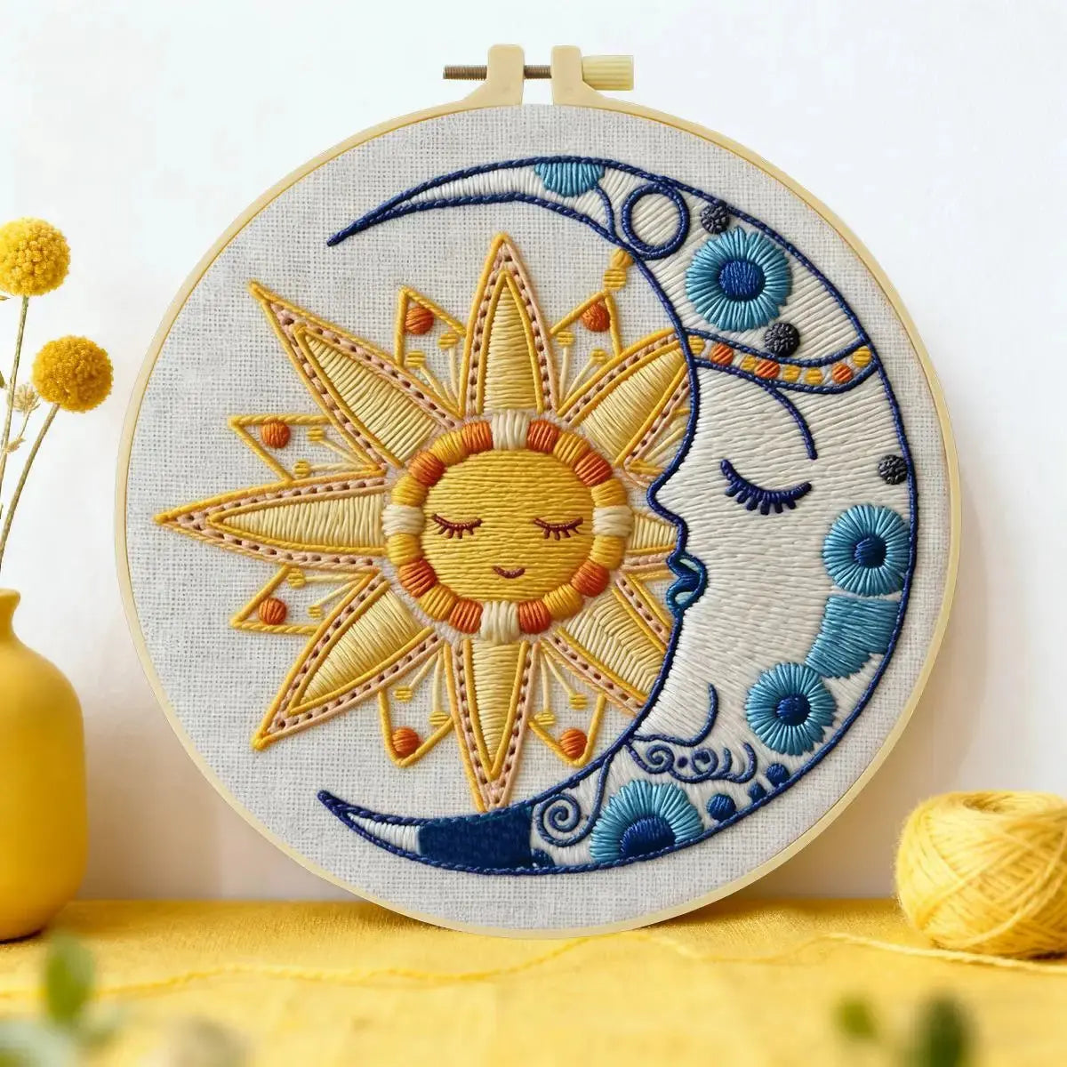 Sun & Moon Embroidery Kit – Celestial Harmony DIY Hand Embroidery Hoop Art Set Kits For Stitchers