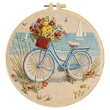 Handmade Beach Bicycle Embroidery Hoop Wall Art – Coastal Floral Bike Cottage Decor