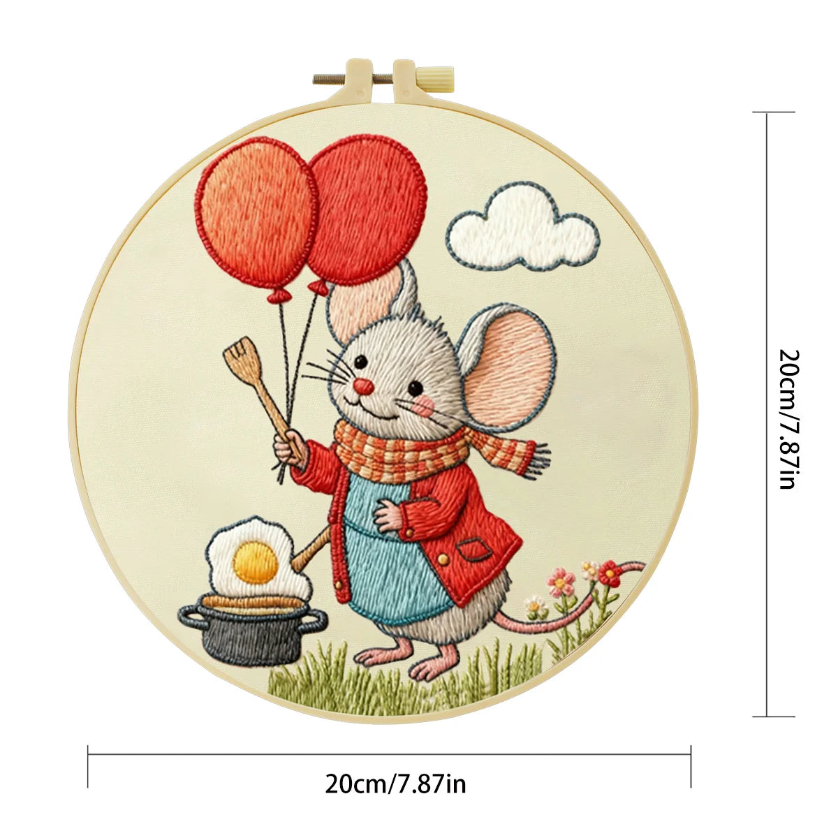 Cute Mouse with Balloons Embroidery Starter Kit DIY – Beginner Cartoon Animal Hand Embroidery Kit
