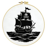 Black Pirate Ship Embroidery Kit โ Skull & Crossbones Nautical Design Kits For Stitchers