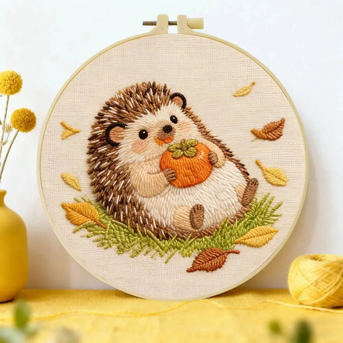 Cute Autumn Hedgehog & Pumpkin Embroidery Kit Kits For Stitchers