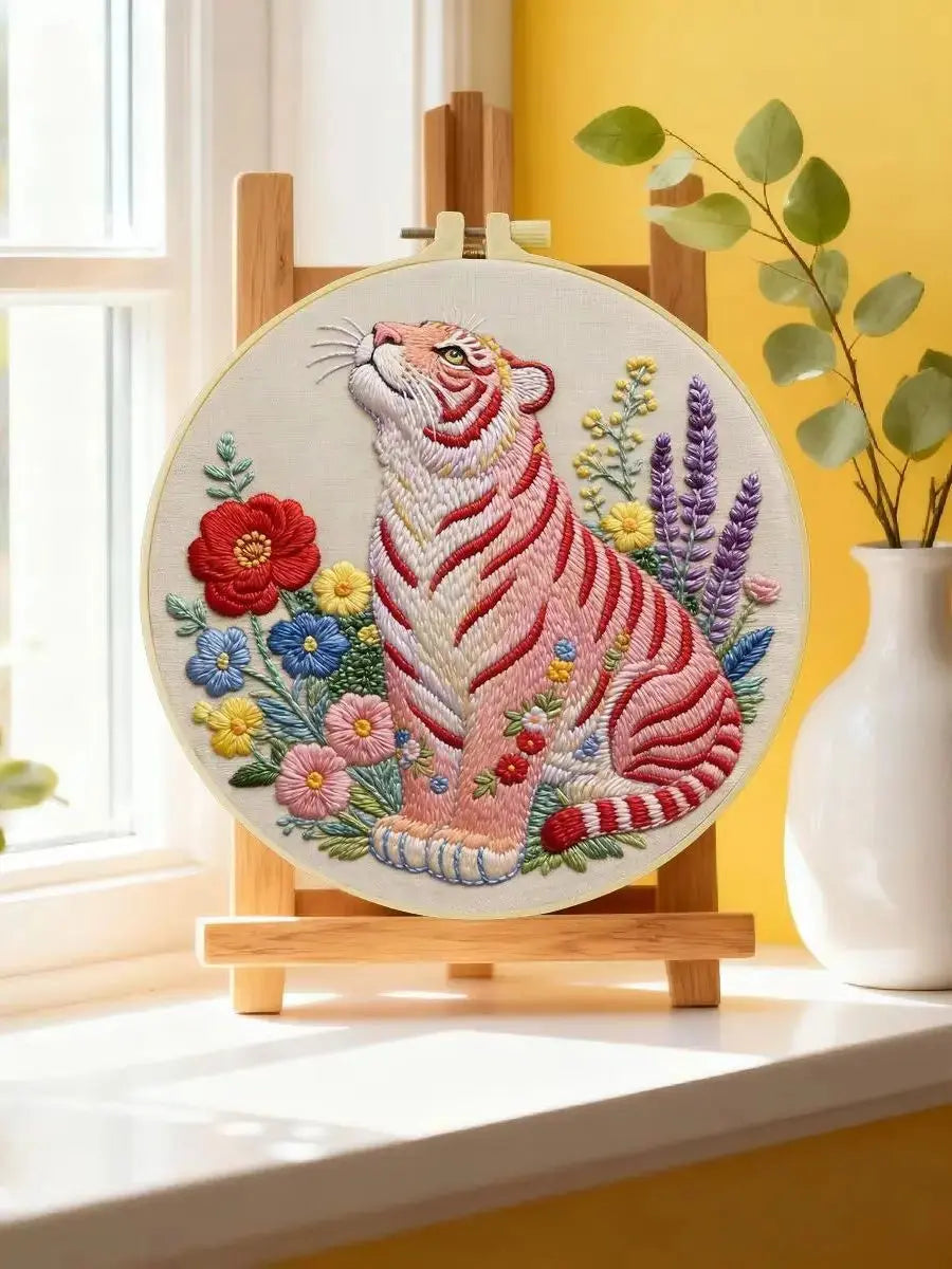 Pink Tiger Garden Embroidery Kit Kits For Stitchers