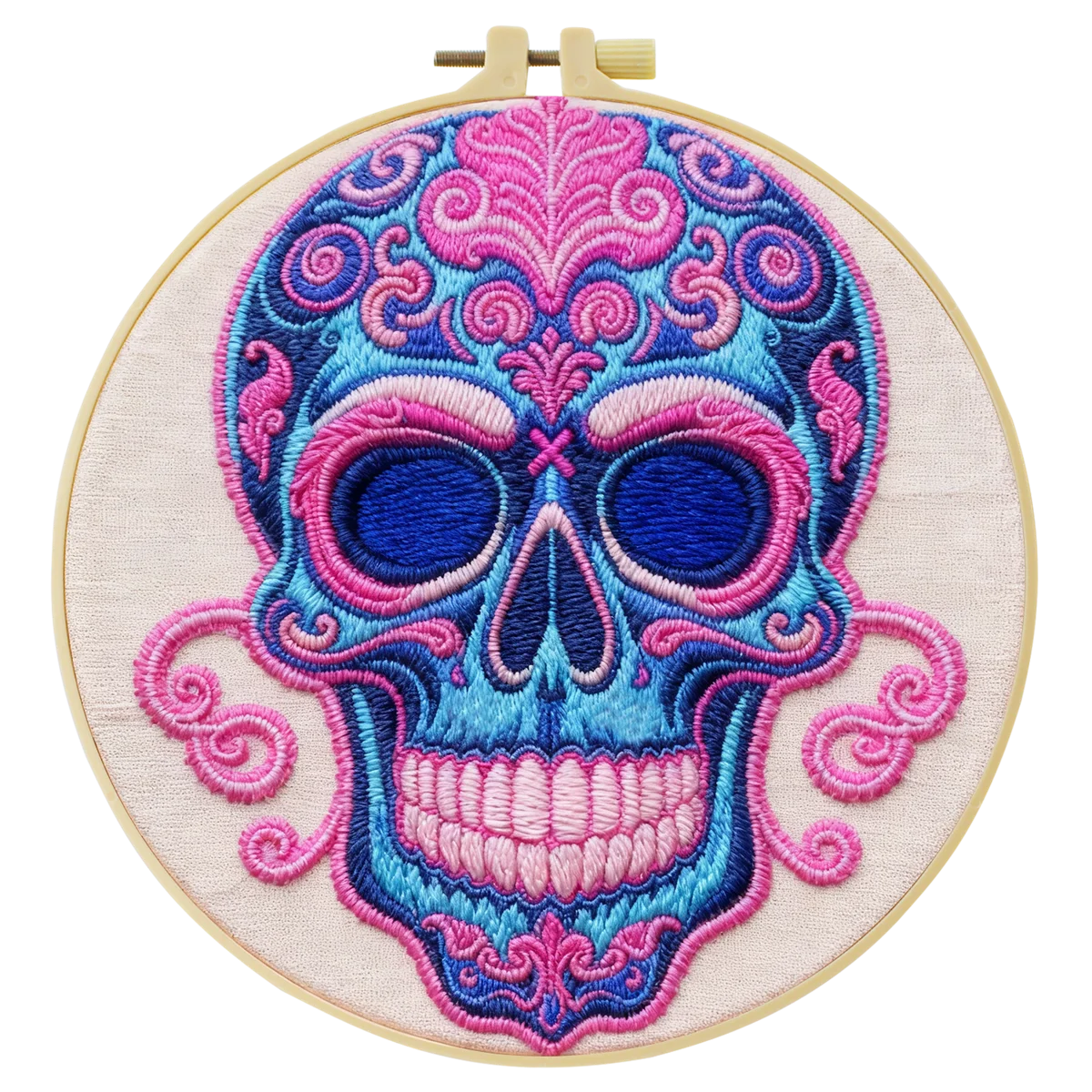 Sugar Skull Embroidery DIY Kit – Colorful Day of the Dead Beginner Stitching Kit with Hoop, Pattern & Threads