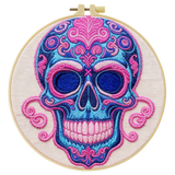 Sugar Skull Embroidery DIY Kit – Colorful Day of the Dead Beginner Stitching Kit with Hoop, Pattern & Threads