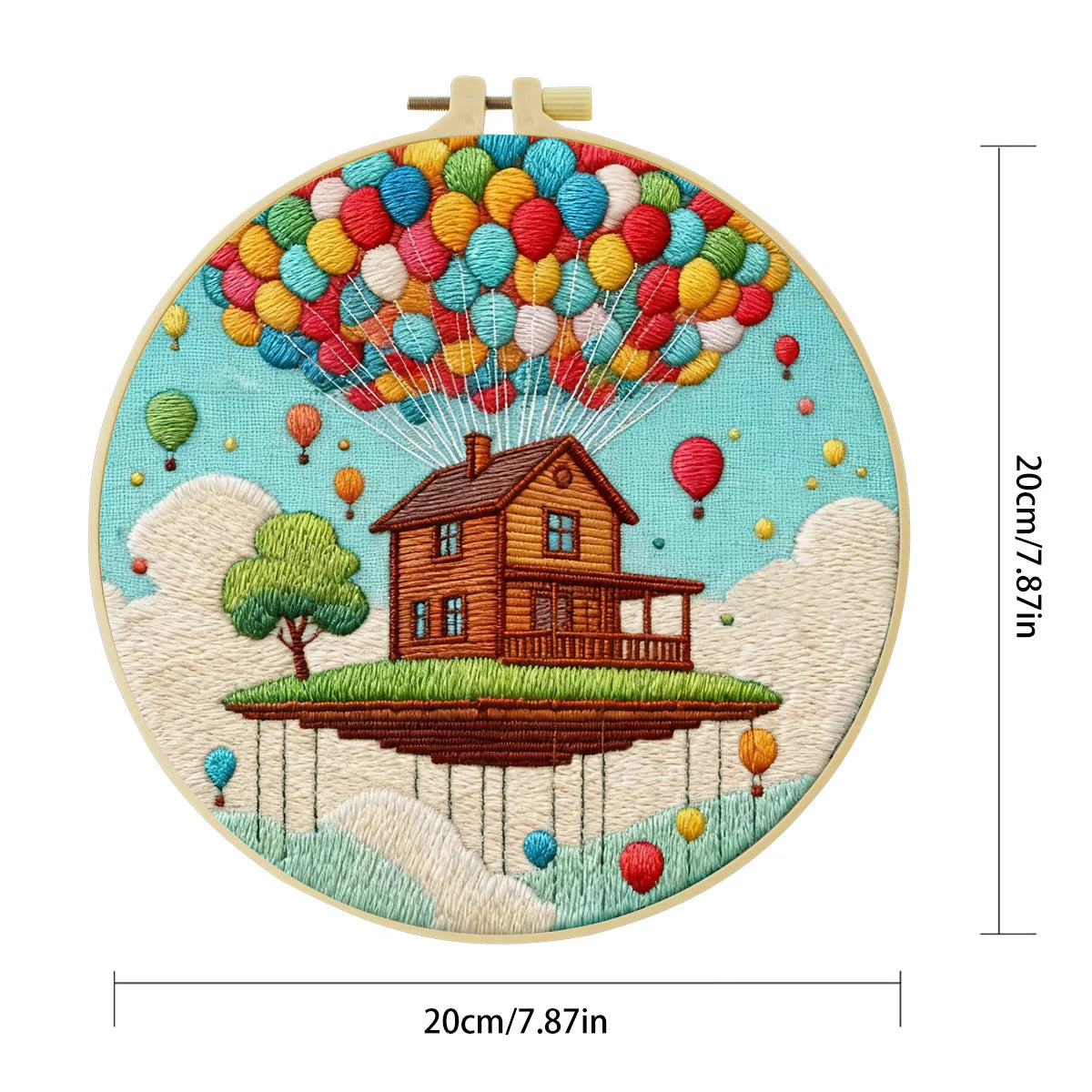 Floating House Balloon Embroidery Starter Kit – DIY Fantasy Landscape Sewing Art Set for Beginners