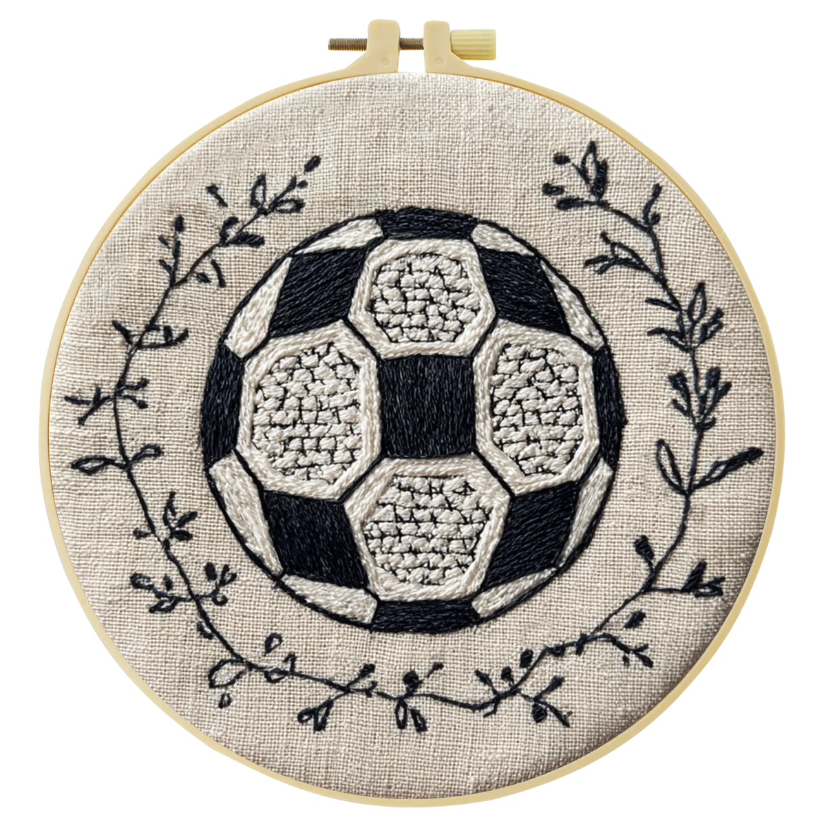 Hand-Embroidered Soccer Ball Wall Art – Football Hoop Decor