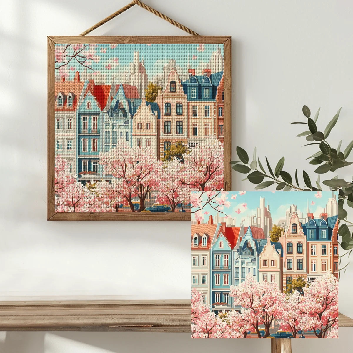 Spring Blossoms Cityscape Cross Stitch Kit 🌸🏙️✨