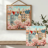Spring Blossoms Cityscape Cross Stitch Kit 🌸🏙️✨