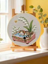 Cozy Cat & Lily of the Valley Embroidery Kit Kits For Stitchers
