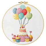 Handmade Birthday Cake Embroidery Hoop Wall Art – Colorful Balloon Party Decor