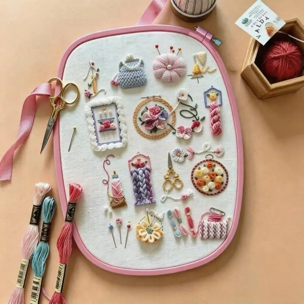Cute Sewing & Embroidery Tools Pattern – DIY Craft Lover Hand Embroidery Kit with Floral Needlework Accessories Design