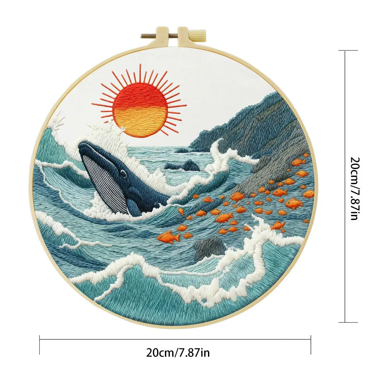 Ocean Whale Embroidery Kit – Coastal Sea Life DIY Hand Embroidery Hoop Art Set