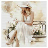 Elegant Lady in White Cross Stitch Kit 👒🤍🌸