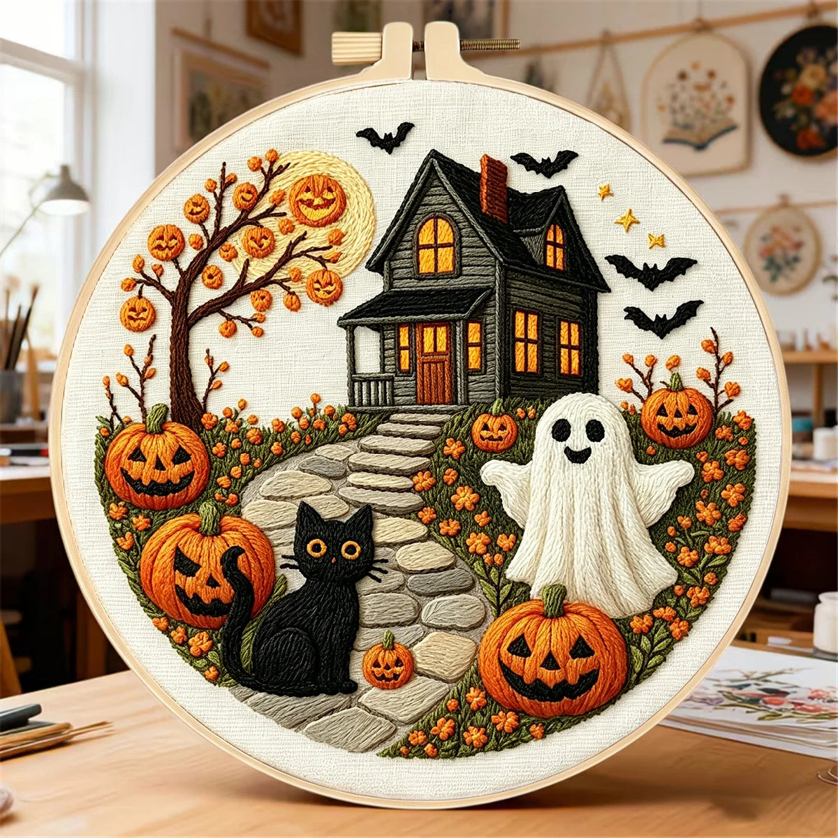 Haunted Halloween Cottage Embroidery Kit
