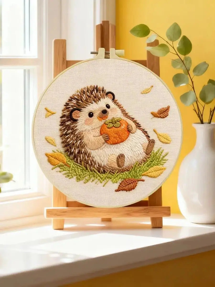 Cute Autumn Hedgehog & Pumpkin Embroidery Kit Kits For Stitchers