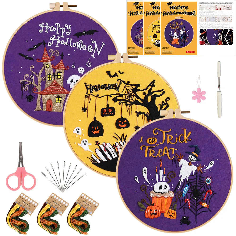 Cute Halloween Embroidery Kit – Set of 3