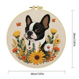 Boston Terrier Embroidery Kit – Floral Puppy DIY Hand Embroidery Hoop Art Set Kits For Stitchers