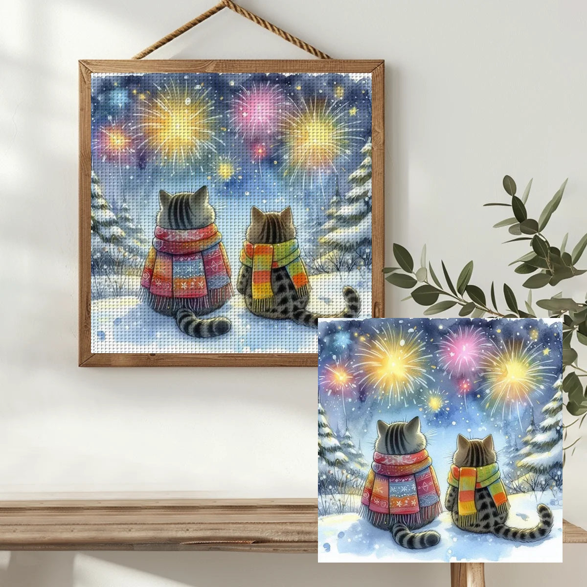 Winter Fireworks Cat Companions Cross Stitch Kit 🐱❄️🎆