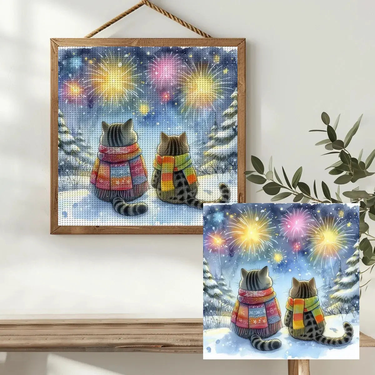 Winter Fireworks Cat Companions Cross Stitch Kit 🐱❄️🎆 Kits For Stitchers