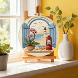 Coastal Lighthouse Embroidery Kit for Beginners – DIY Beach Hand Embroidery Hoop Set
