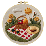 Handmade Summer Picnic Embroidery Hoop Wall Art – Floral Basket & Strawberry Cottagecore Decor