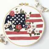 Patriotic American Flag Floral Embroidery Kit – USA Stars and Stripes DIY Needlepoint Hoop Art Rustic Fourth of July Decor Gift Kits For Stitchers