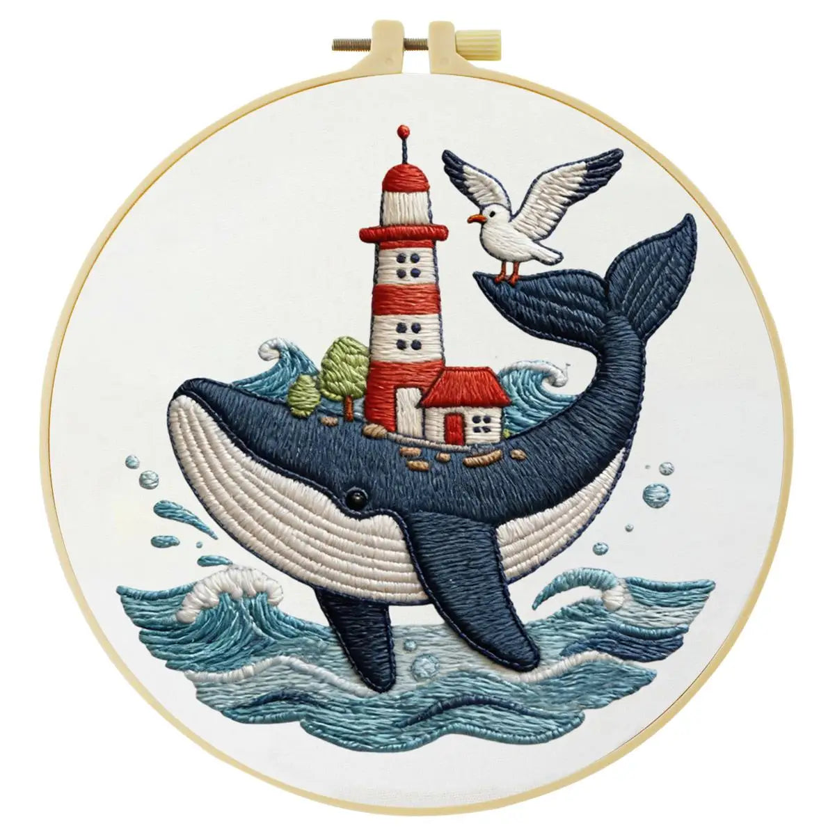 Whale Embroidery Kit for Beginners – DIY Ocean Hand Embroidery Hoop Set