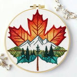 Maple Leaf Mountain Embroidery Kit – Nature Landscape DIY Hand Embroidery Hoop Art Set Kits For Stitchers