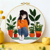 Cozy Plant Girl Embroidery Kit for Adults – Cute Houseplant Lover DIY Hand Embroidery Hoop Art Aesthetic Needlepoint Craft Gift