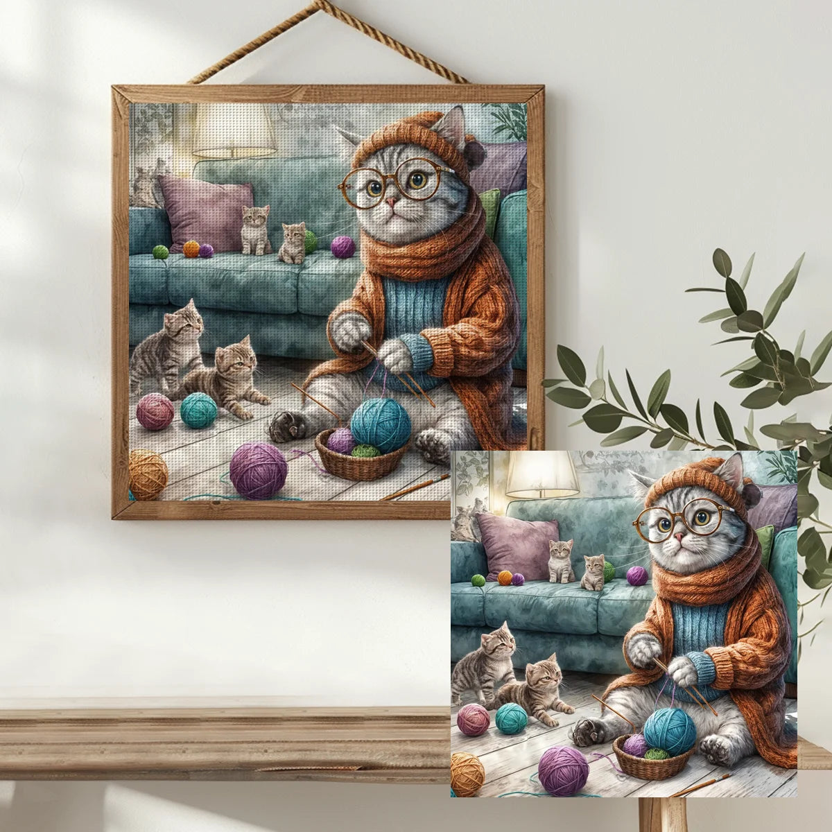 Knitting Cat & Kittens Cross Stitch Kit 🧶🐱💕