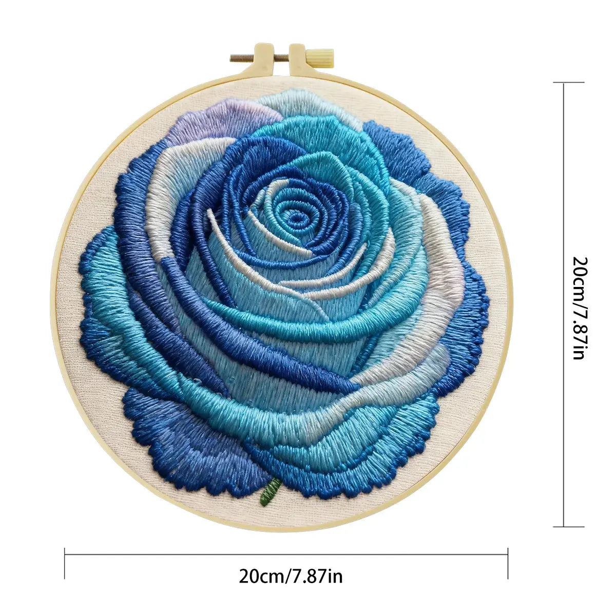 Blue Rose Embroidery DIY Kit – Modern Floral Hand Stitch Art with Hoop & Thread, Elegant Botanical Wall Décor Craft Kit The Stichers Heavane