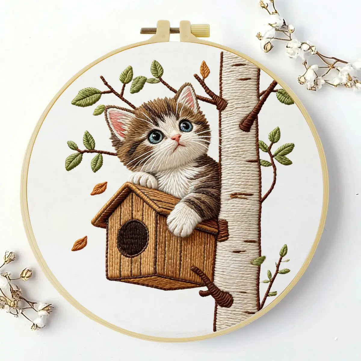 Cute Kitten Embroidery Kit for Beginners – DIY Cat Hand Embroidery Hoop Set