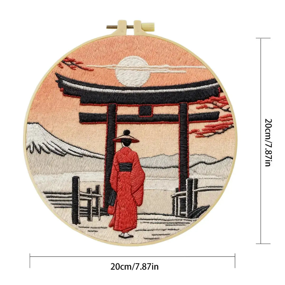 Japanese Torii Gate Embroidery Kit – Mount Fuji Sunset DIY Hand Embroidery Hoop Art Set Kits For Stitchers