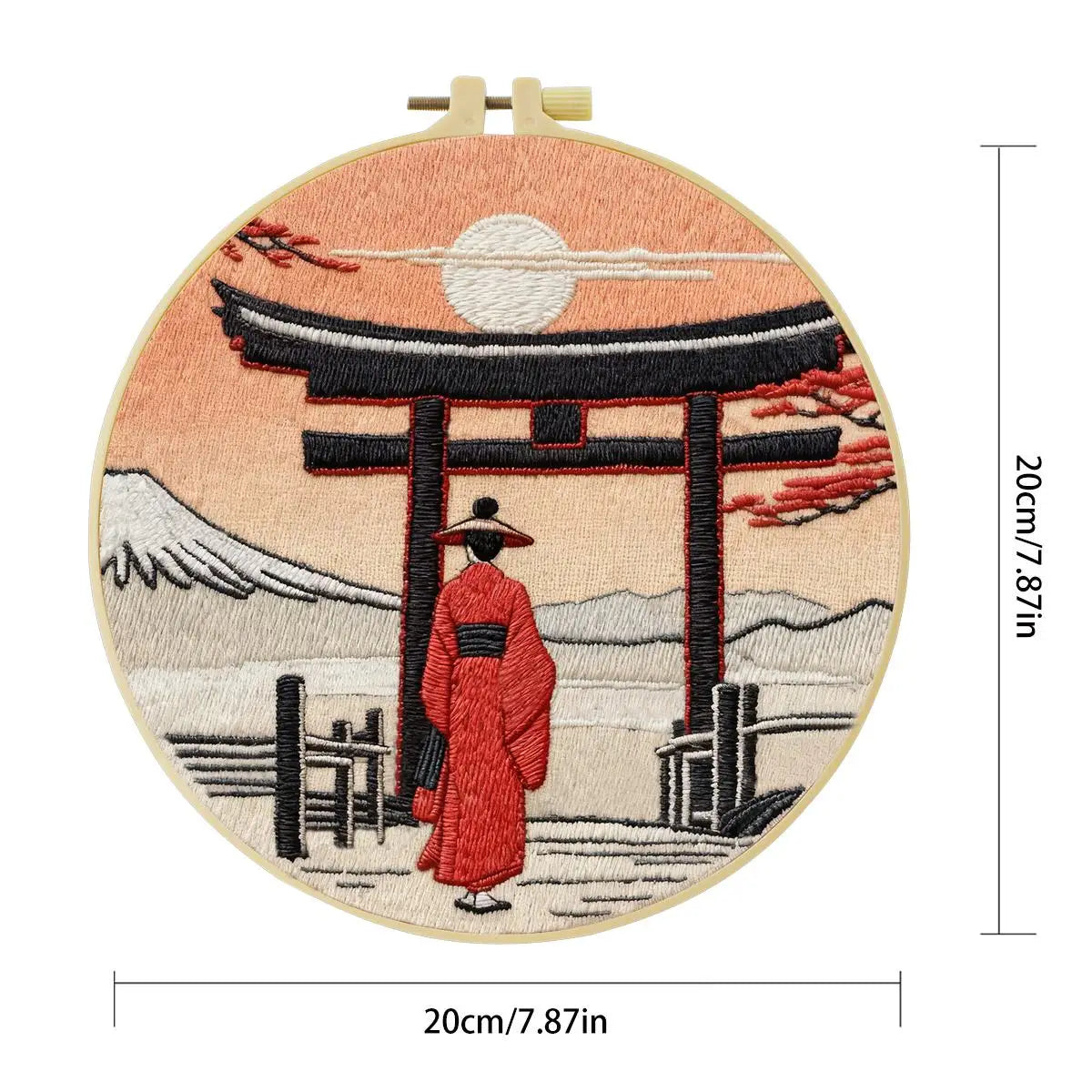 Japanese Torii Gate Embroidery Kit – Mount Fuji Sunset DIY Hand Embroidery Hoop Art Set
