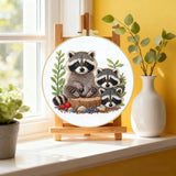 Cute Raccoon Family Embroidery Kit – Woodland Animal DIY Hand Embroidery Hoop Art, Forest Nursery Wall Decor Craft Kit Kits For Stitchers