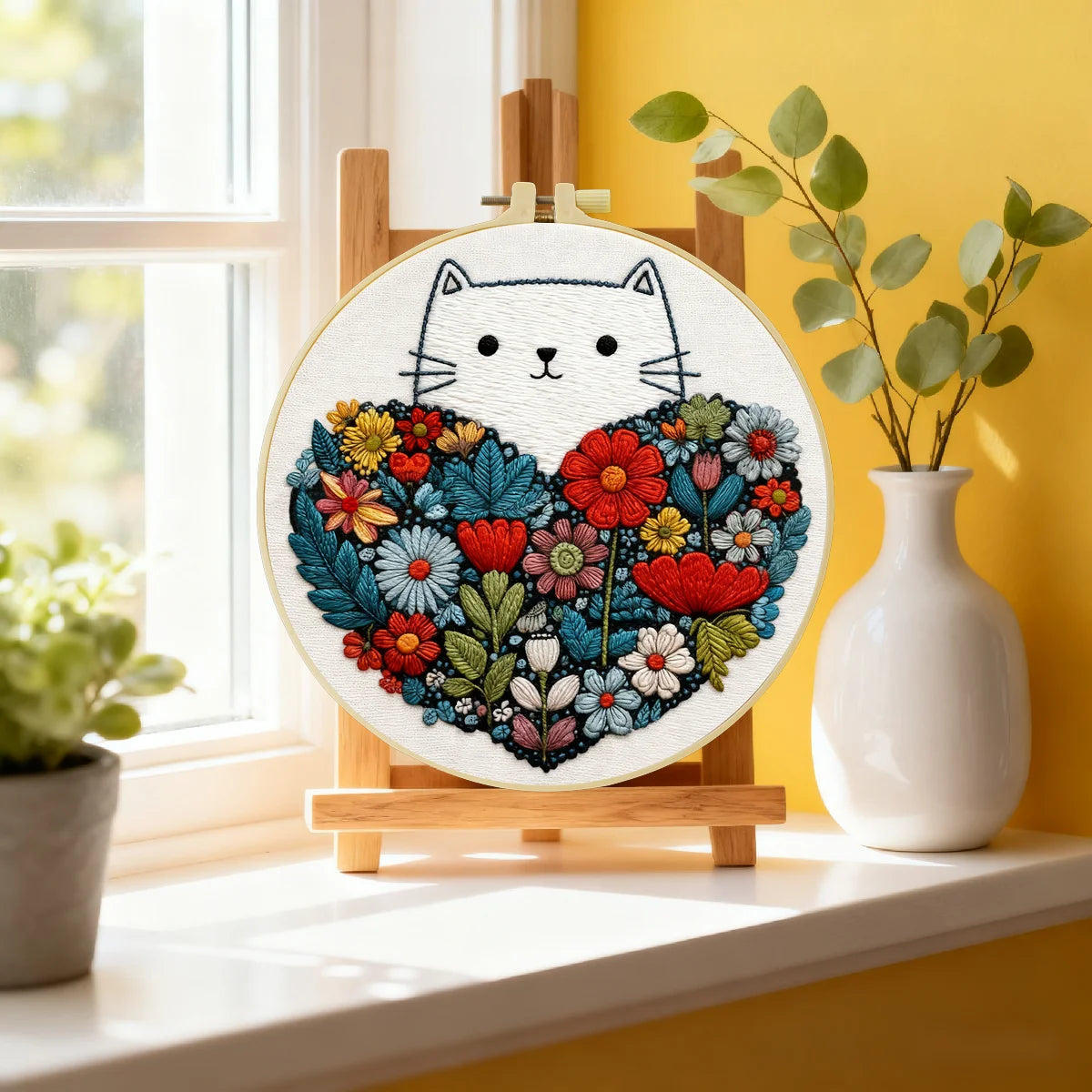 Christmas Embroidery DIY Kit – Holiday Stitching Kit with Hoop, Pattern & Threads