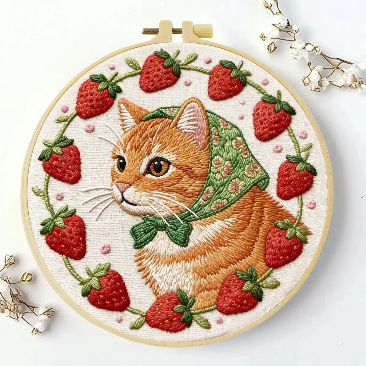 Strawberry Cat Embroidery Kit Kits For Stitchers