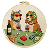 Wine & Whiskers Embroidery Kit – Stylish Dog Friends DIY Hand Embroidery Set 🍷🐶✨ Kits For Stitchers