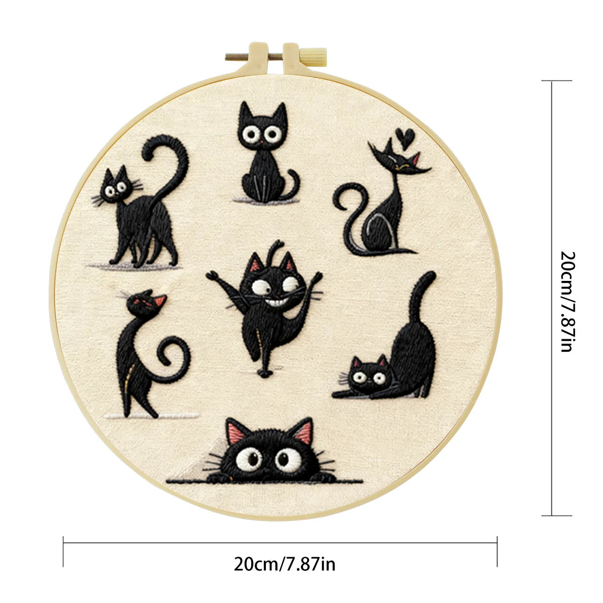 Cute Black Cat Collection Embroidery Starter Kit DIY – Beginner Cartoon Animal Hand Embroidery Kit