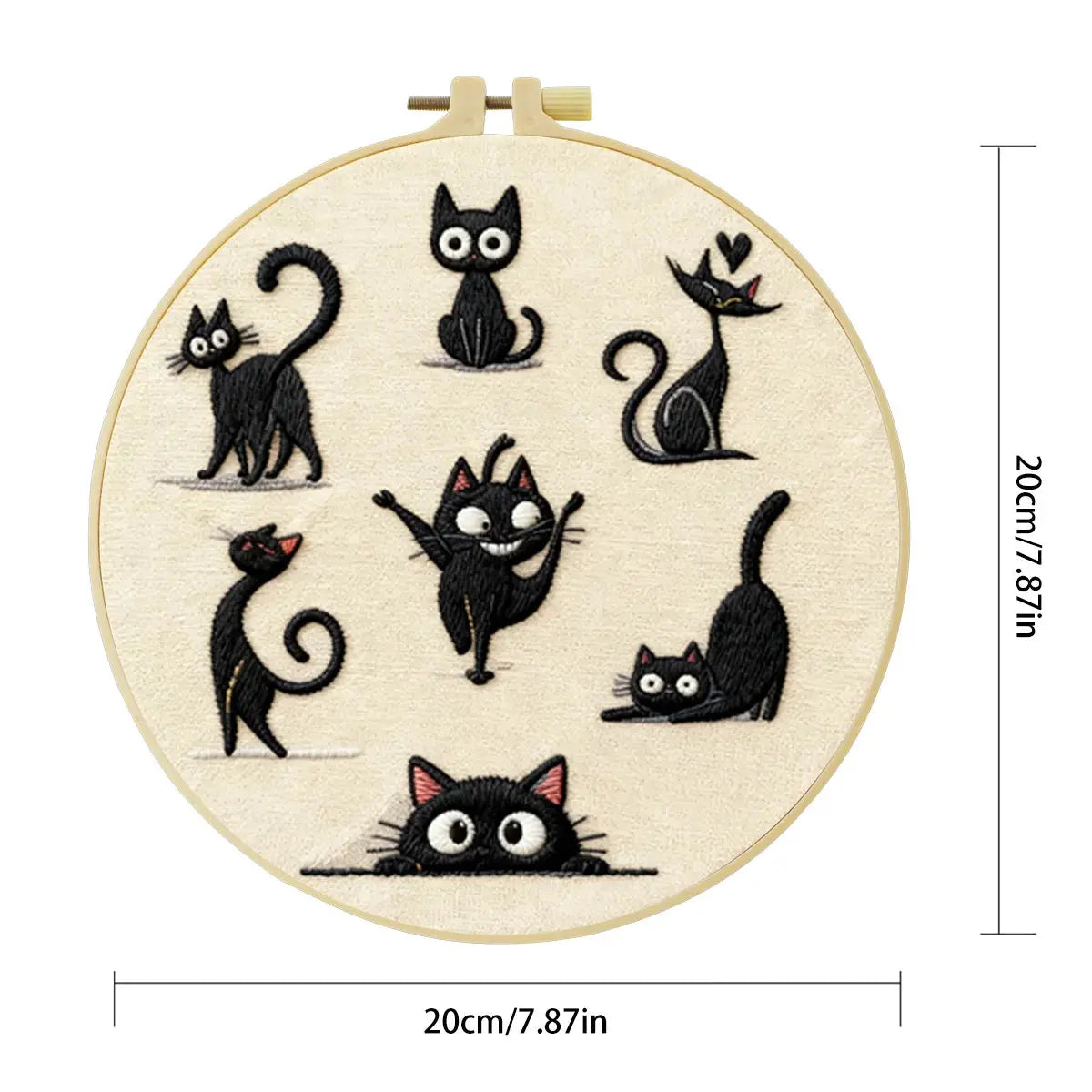 Cute Black Cat Collection Embroidery Starter Kit DIY – Beginner Cartoon Animal Hand Embroidery Kit Kits For Stitchers