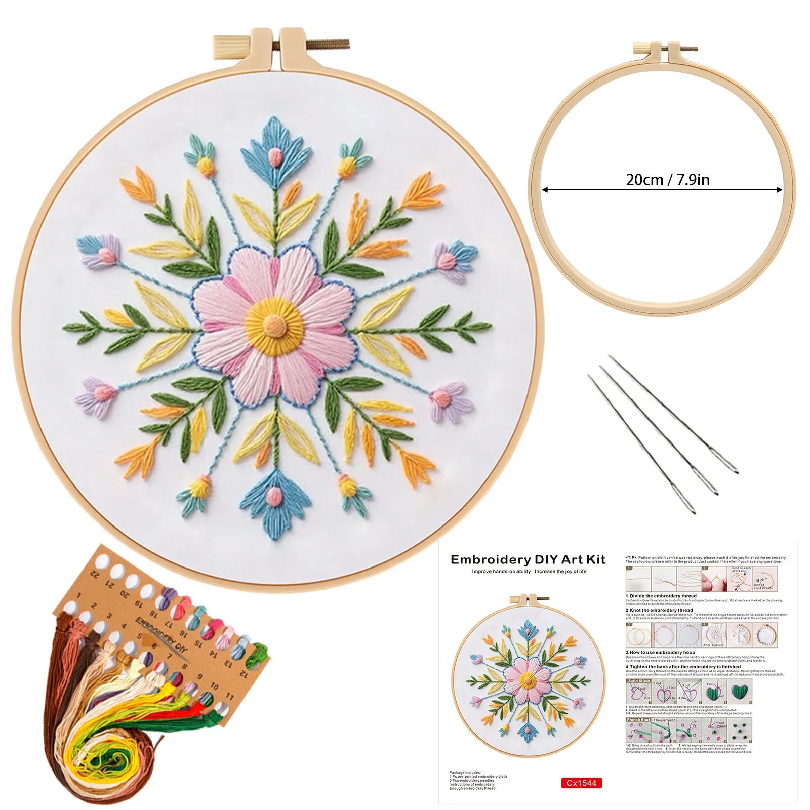 3-Piece Beginner Floral Embroidery Kit Set Kits For Stitchers