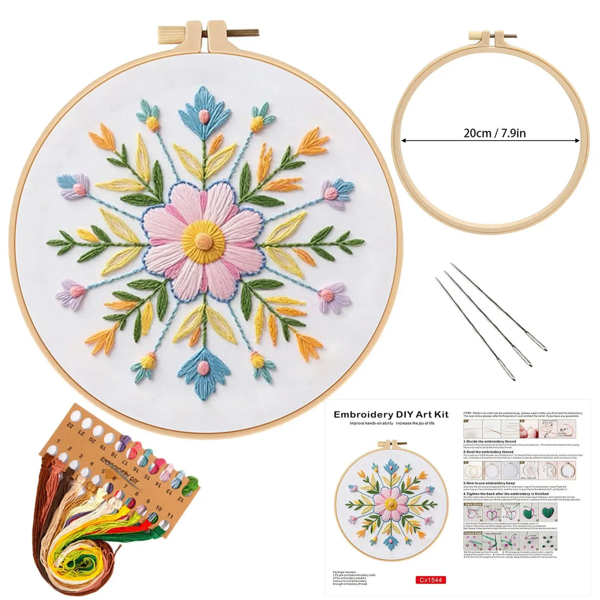 3-Piece Beginner Floral Embroidery Kit Set Kits For Stitchers